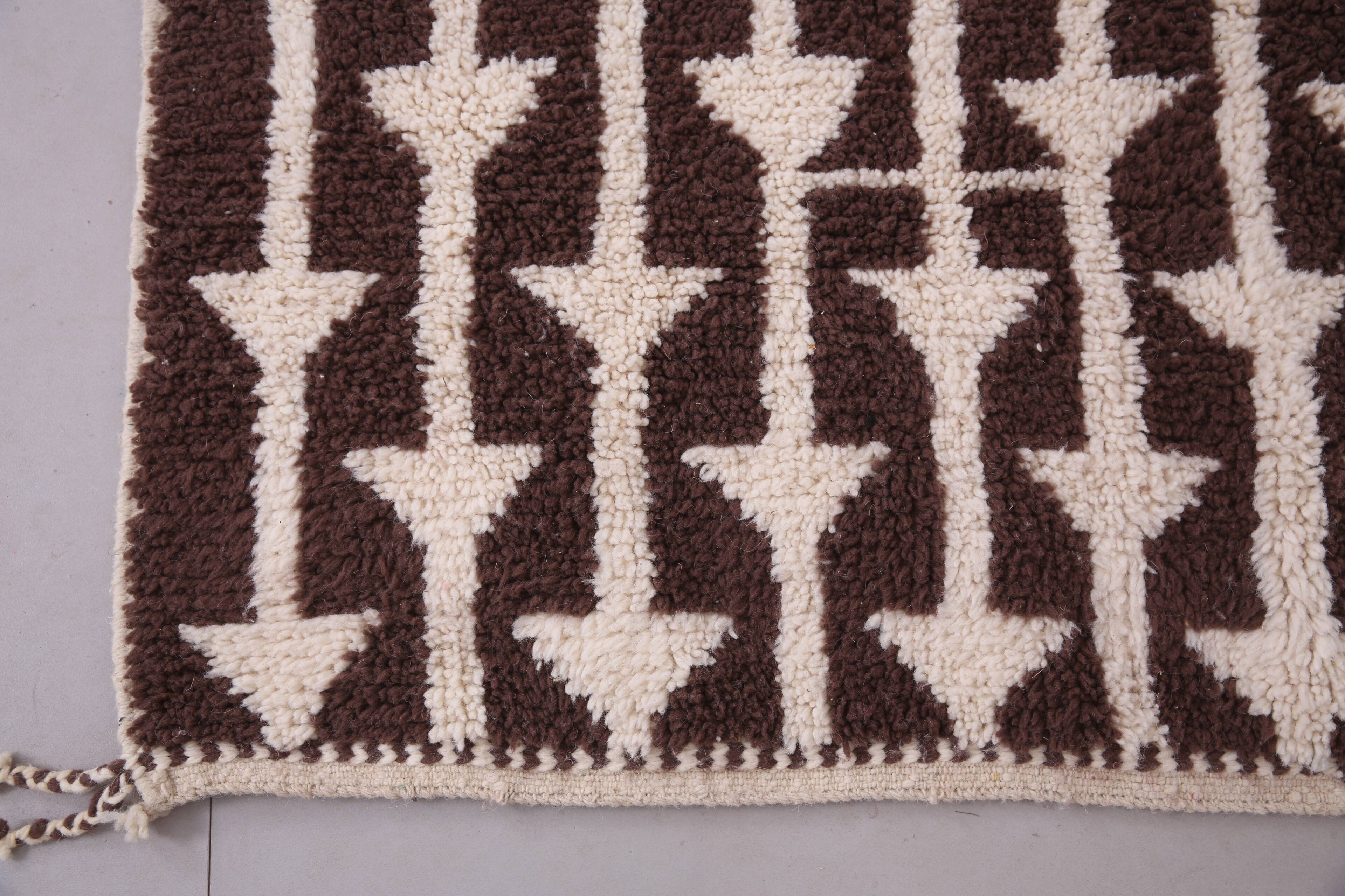 Brown Beni Ourain Rug 183 x 246 cm, Handmade Berber Wool Rug, Vintage Style