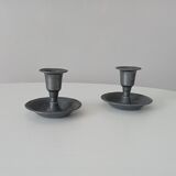 Pair of antique pewter candle holders