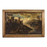 Antique Italian landscape painting from the 18th century