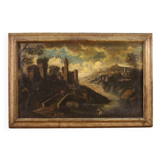Peinture de paysage italienne antique du XVIIIe siècle