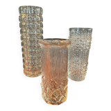 Vintage trio of moulded glass roll vases
