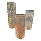 Vintage trio of moulded glass roll vases
