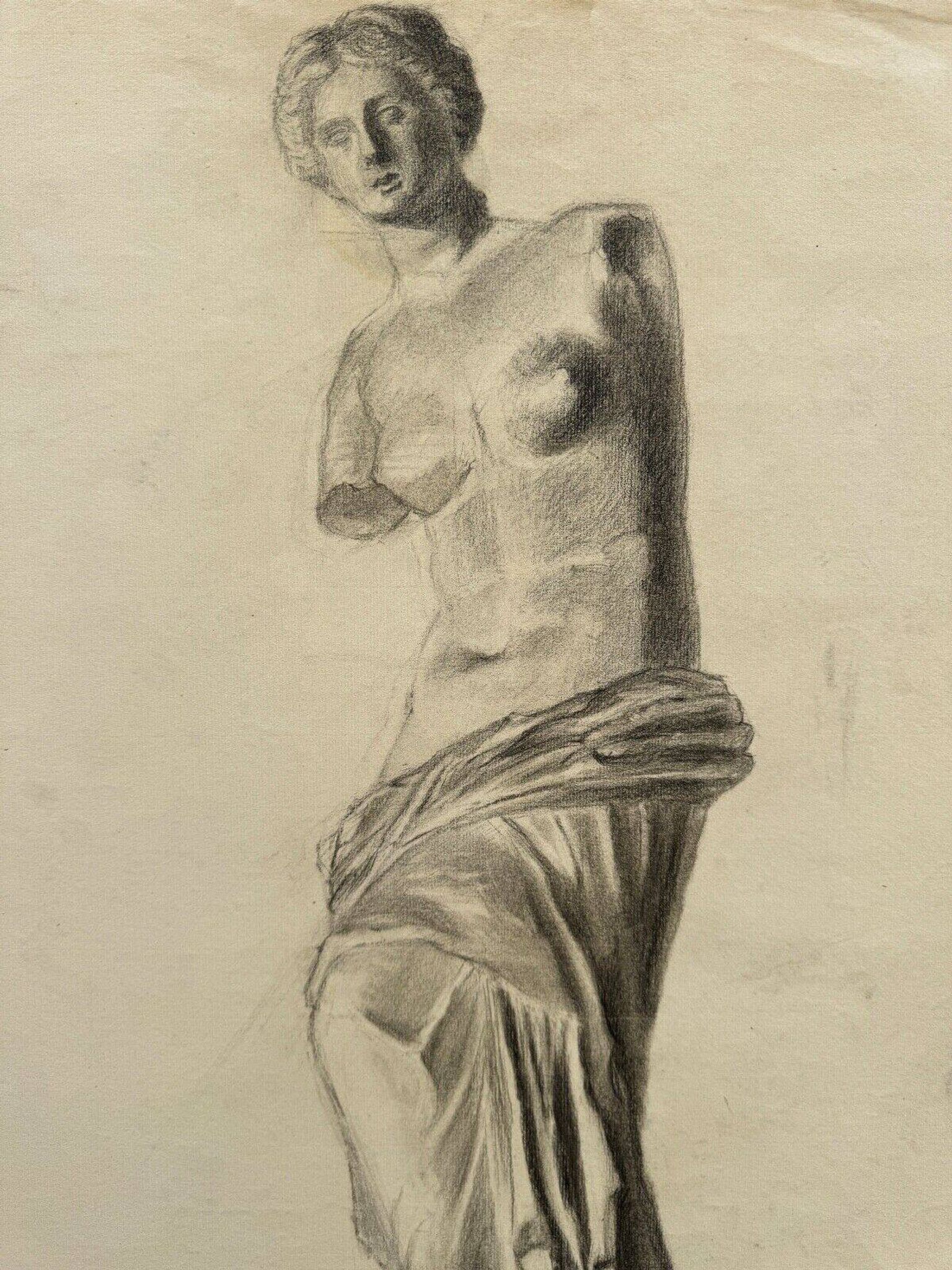 Academic Nude in Antique by Berger dit Lheureux Biloul charcoal 20th century