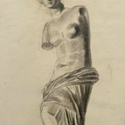 Academic Nude in Antique by Berger dit Lheureux Biloul charcoal 20th century