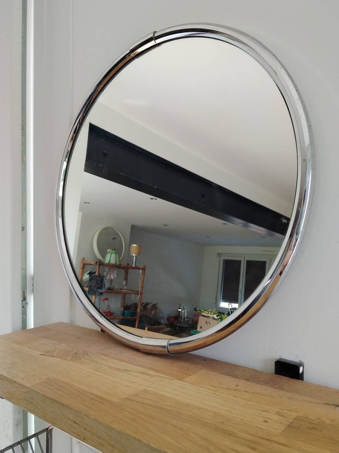 Round chrome metal mirror 1970s