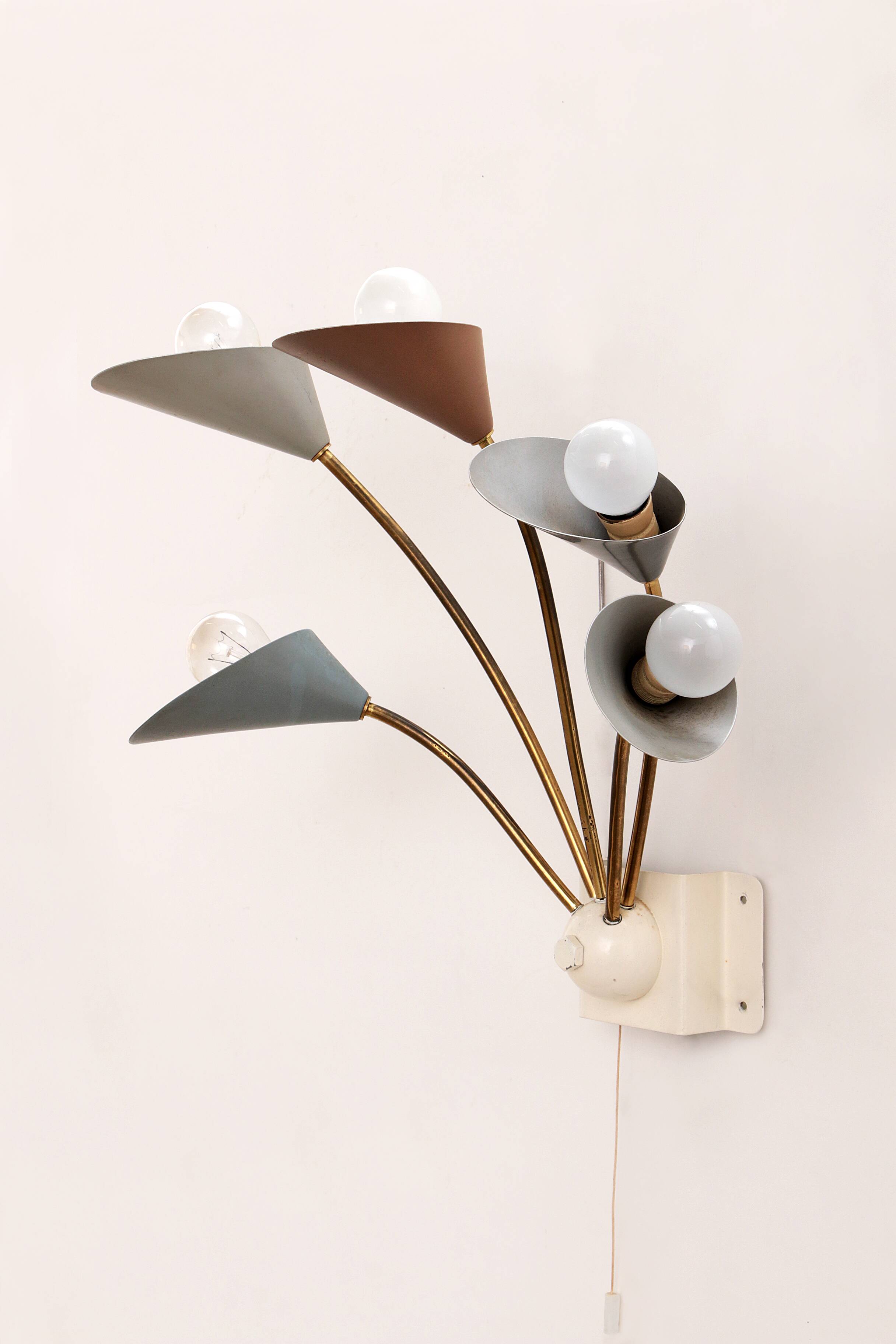 Vintage Wall Lamp with 5 Lights - Brass Metal, 1960 Denmark