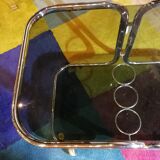 Table basse desserte chromé et verre fumé avec support à bouteille