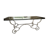Table en fer forgée Roche Bobois, dessus en verre