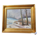 Vintage Winter Landscape with Birch Trees Oil Painting
