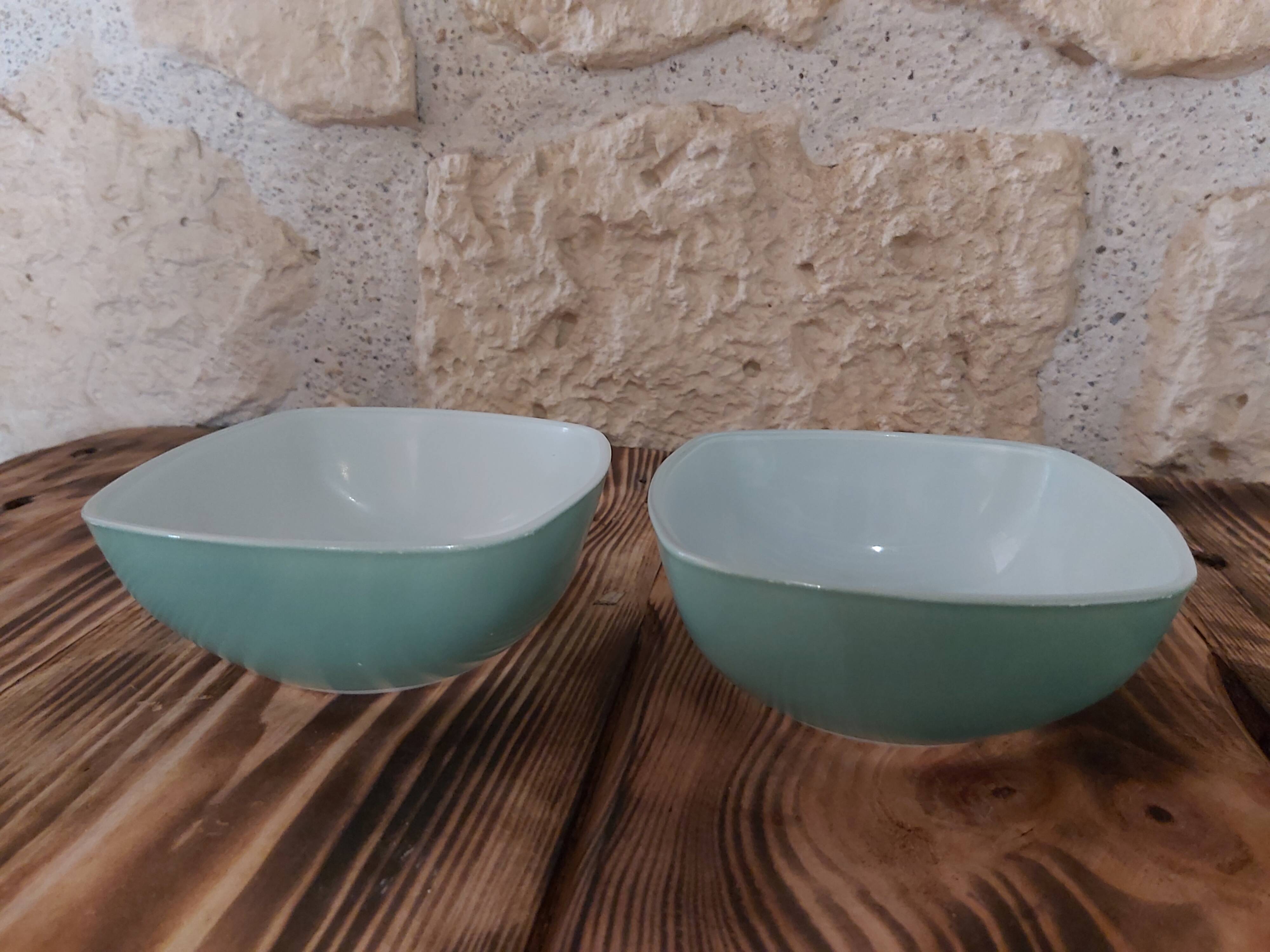 Saladier Vintage Duralex – Vert – Forme Carrée – Verre Trempé