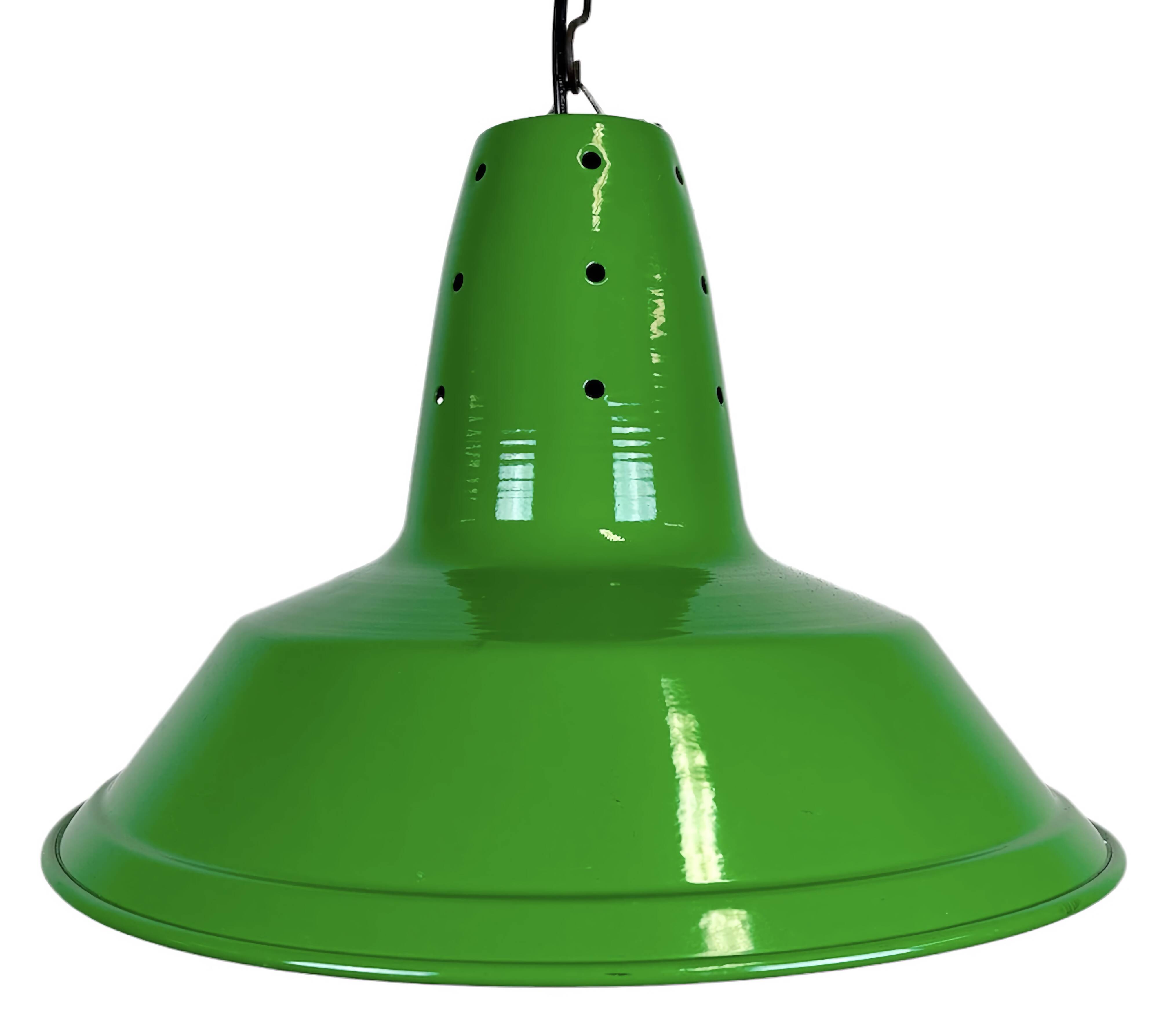 Industrial Italian Green Factory Hanging Lamp, 1970s