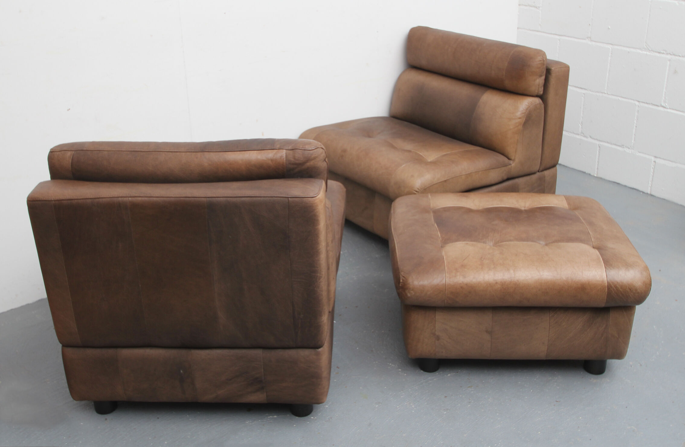 1970s buffalo leather set of 2 chairs and footrest