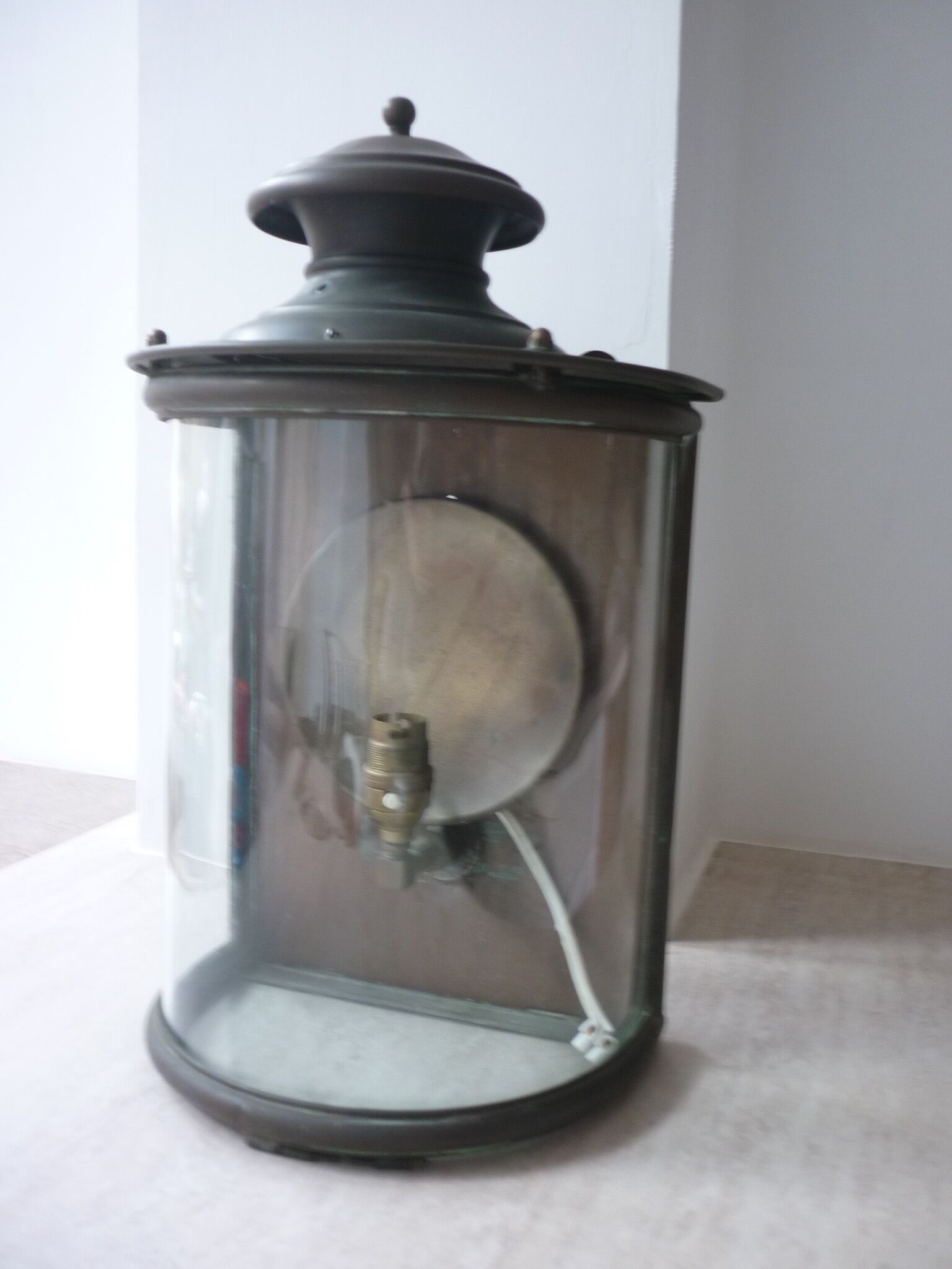 Ancient half-moon brass wall lantern