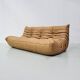 French Togo 3-seater sofa in camel leather attributed to Michel Ducaroy for Ligne Roset