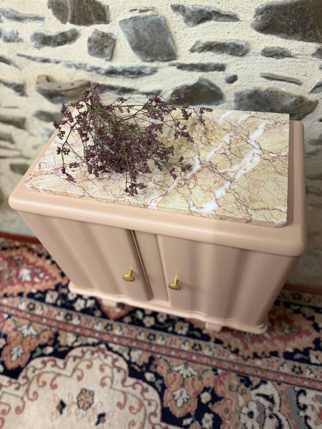 Beautiful pastel pink art deco bedside table