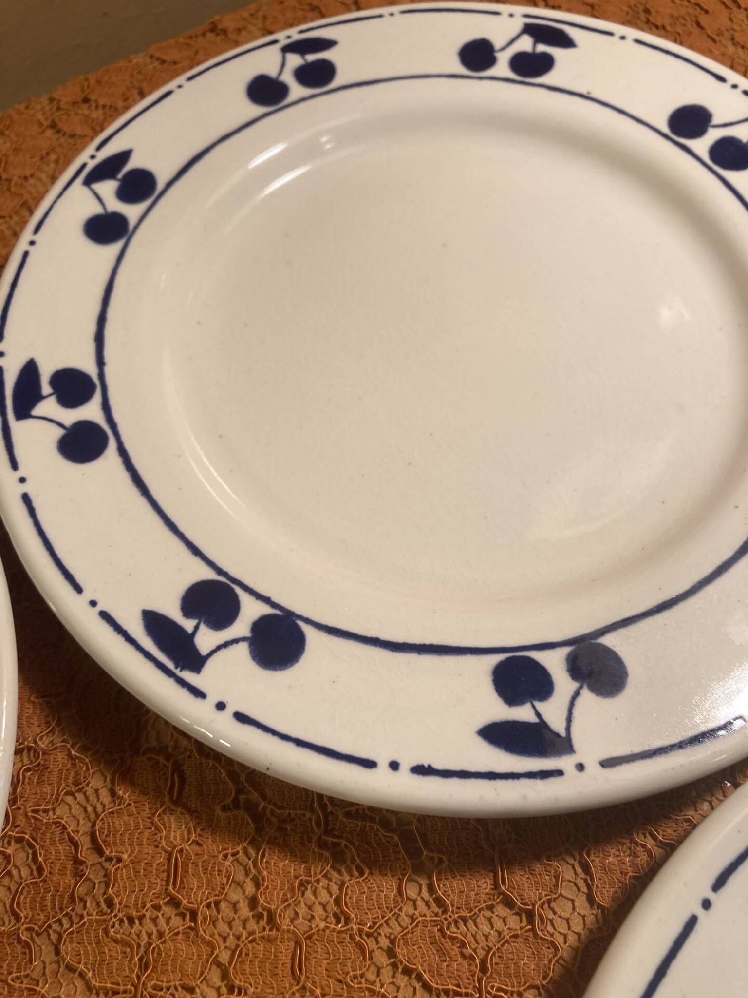 13 plates Longchamp pottery cobalt blue cherries