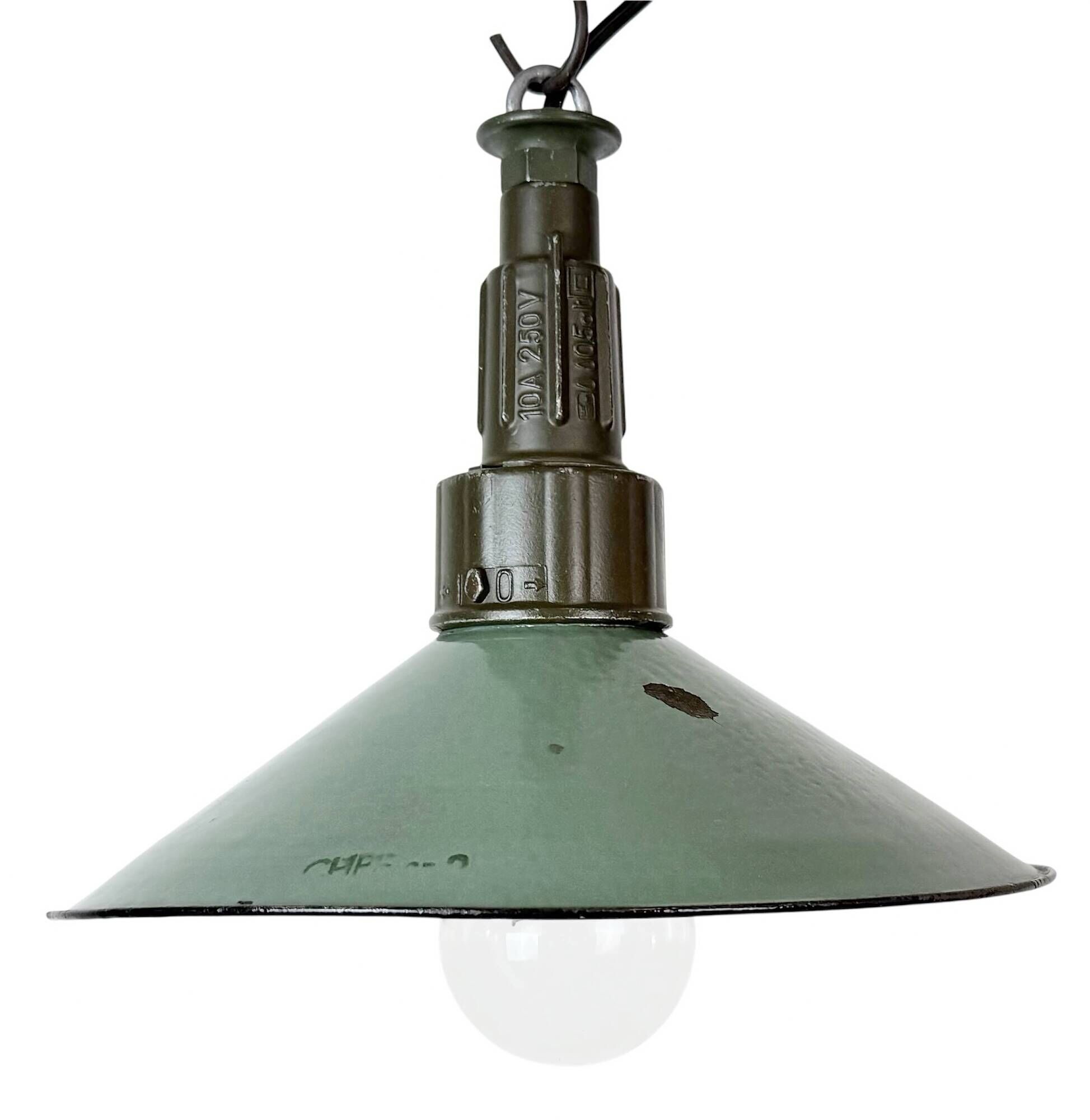 Industrial Petrol Enamel Military Pendant Lamp with Cast Aluminium Top