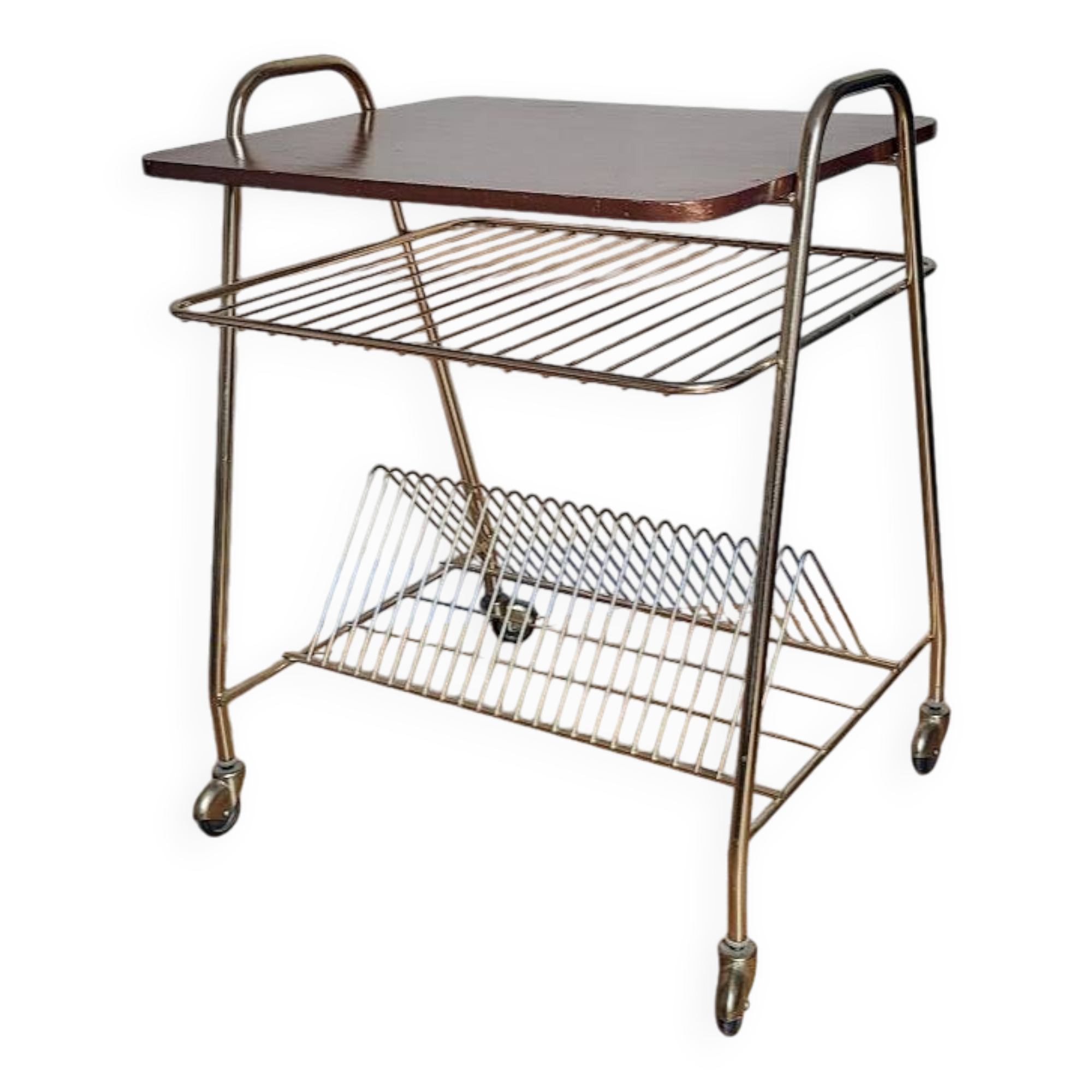 Rolling vinyl storage trolley