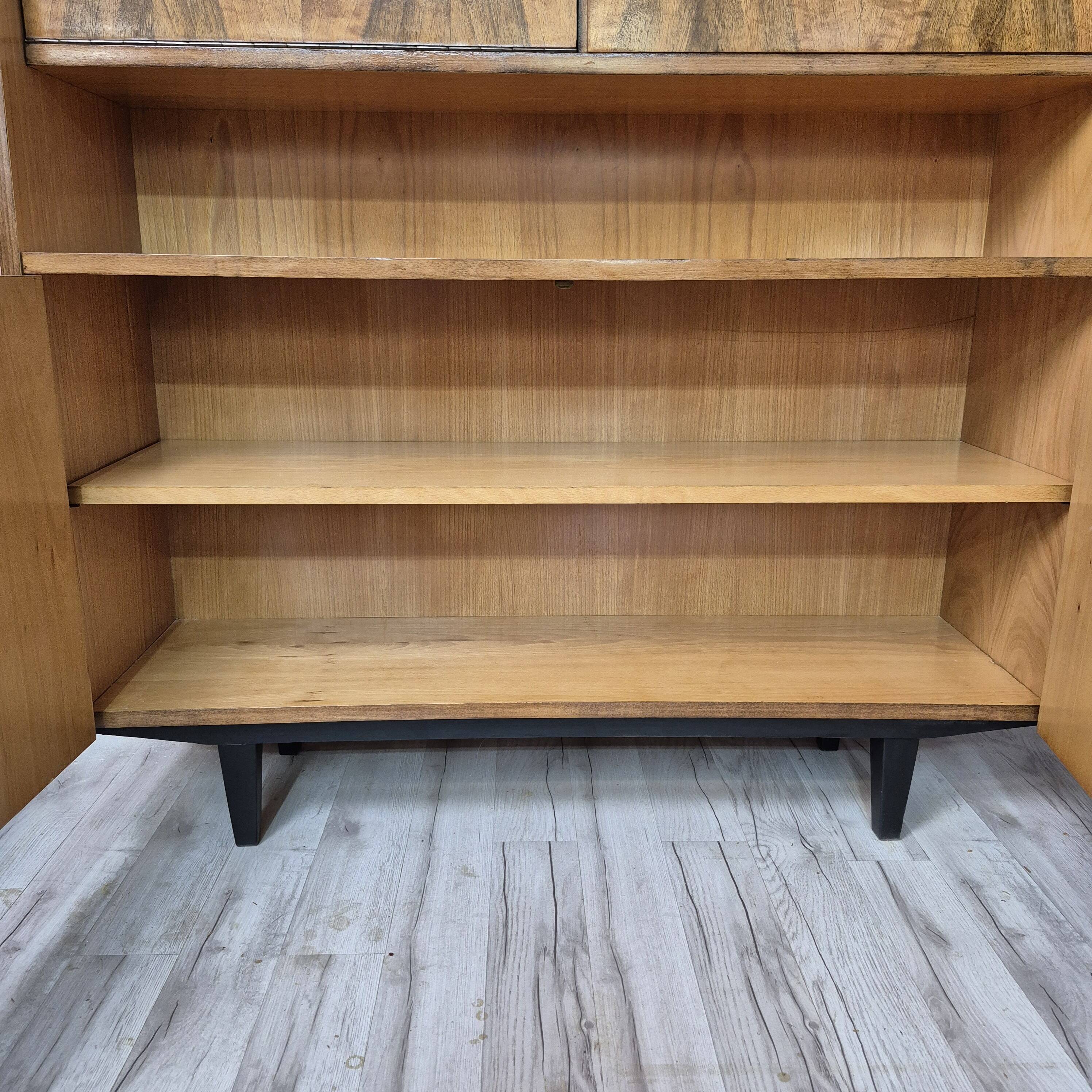 Restored Mid-Century Tapered Highboard Bar Cabinet  in Walnut & Mahogany