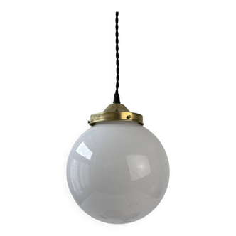 Old round pendant light 18 cm in vintage opaline