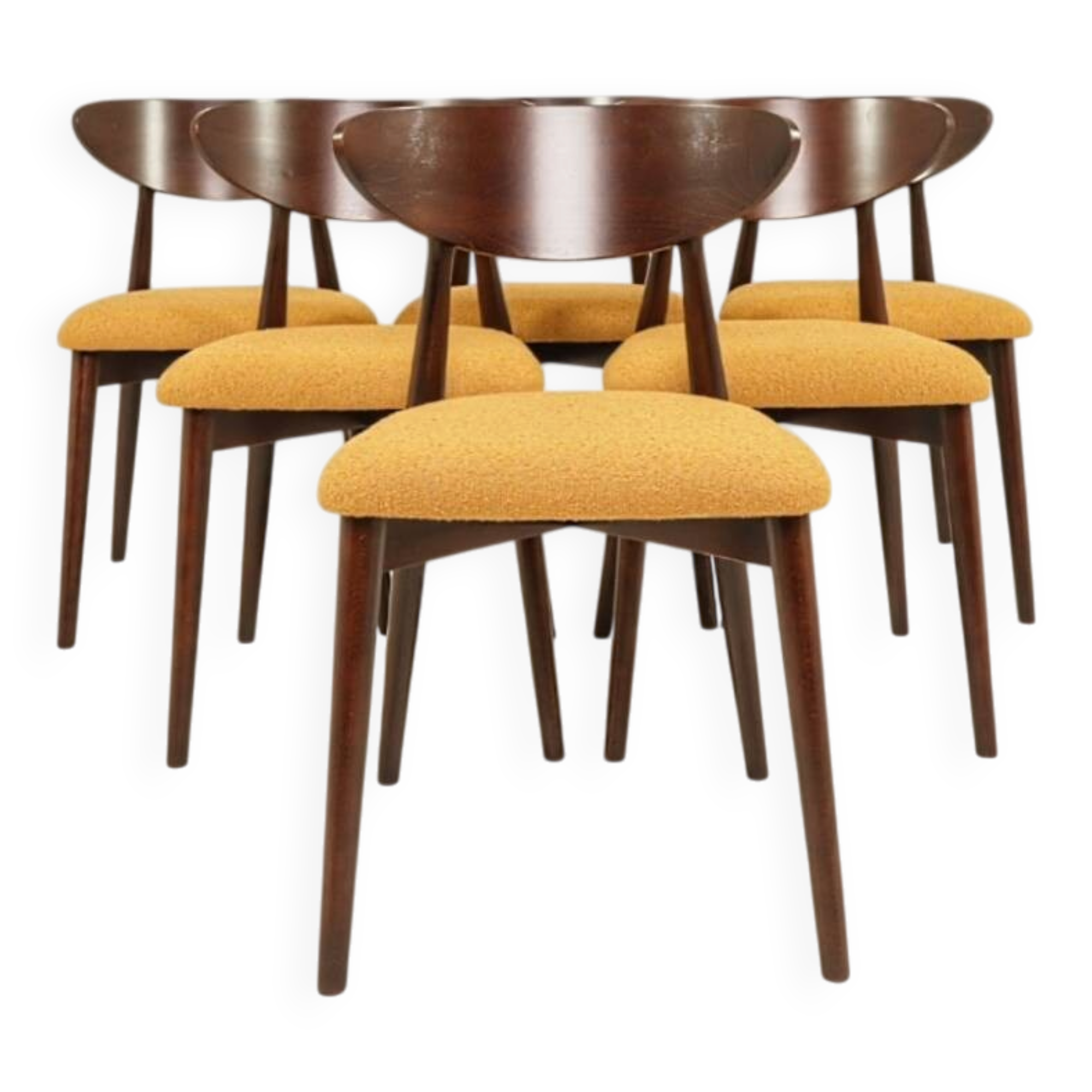 Scandinavian design mustard boucle dining chairs