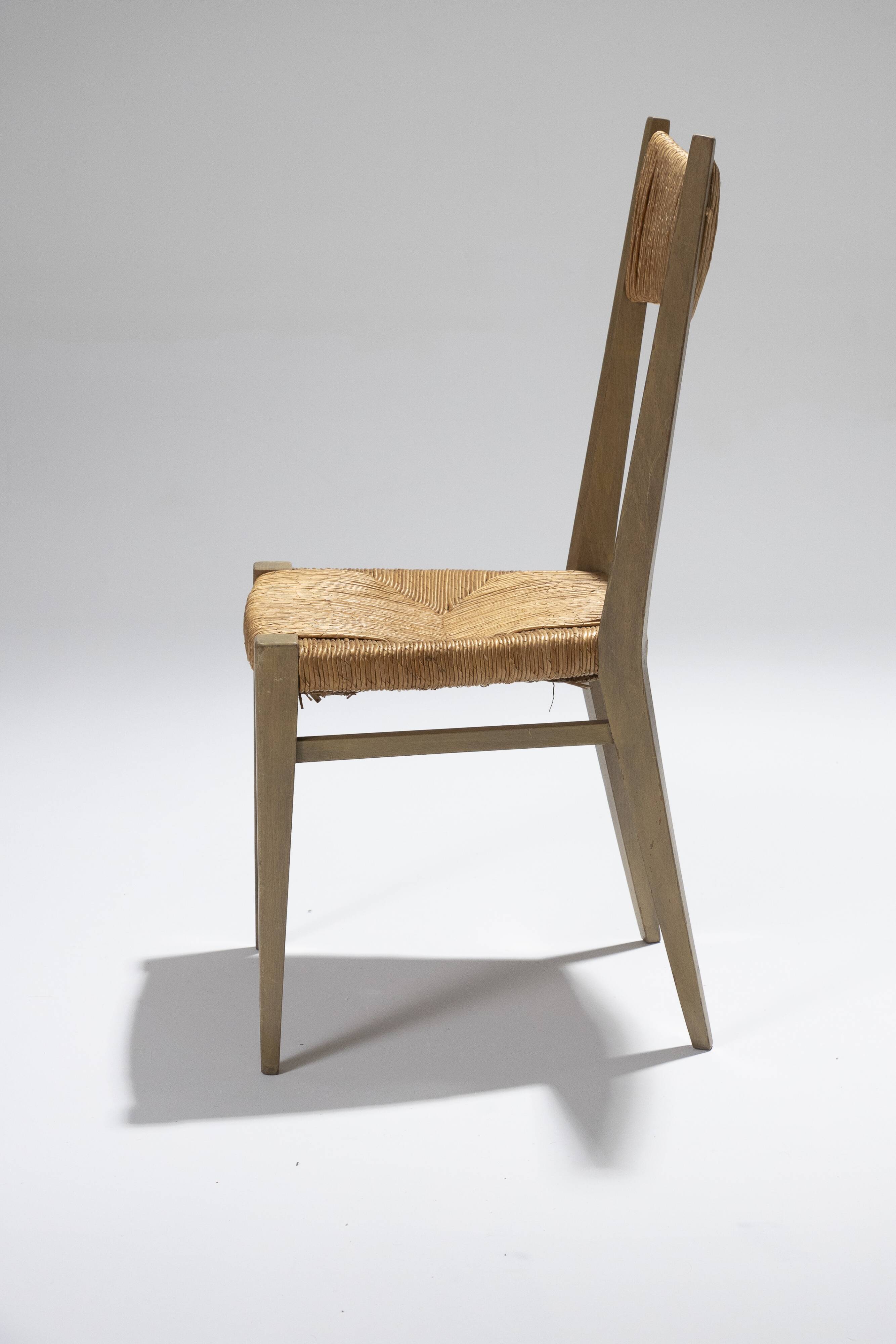 Pair of straw chairs, geneviève pons, 1950s