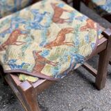6 chaises bois massif chêne foncé et tissu fleurs
