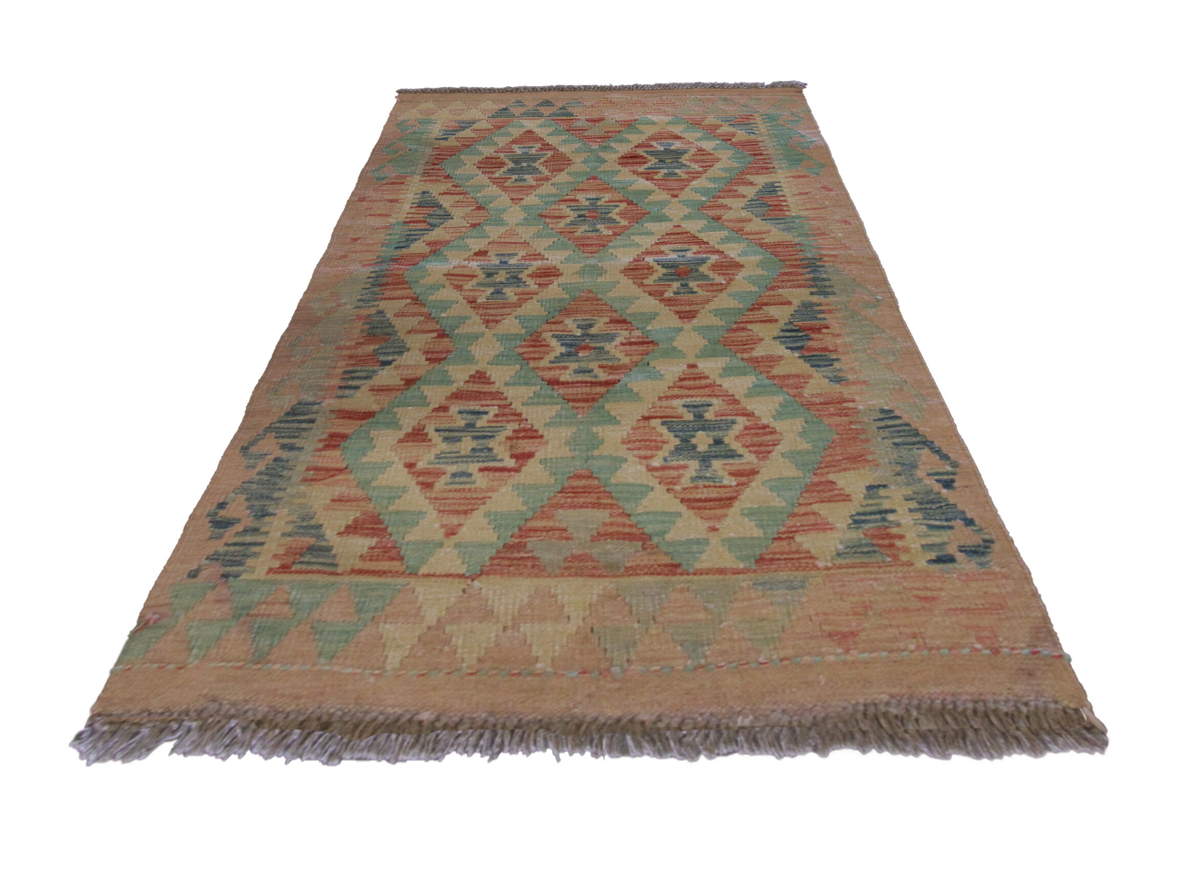 Tapis traditionnel oriental Kilim fait à la main laine beige géométrique Kilim- 60x89cm