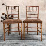 Pair of golden chairs "fake bamboo"