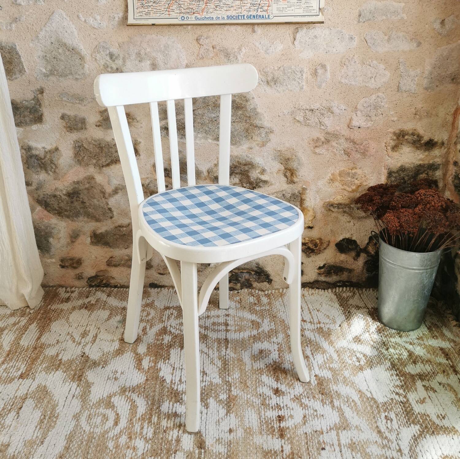 Baumann vintage bistro chair in white and blue gingham
