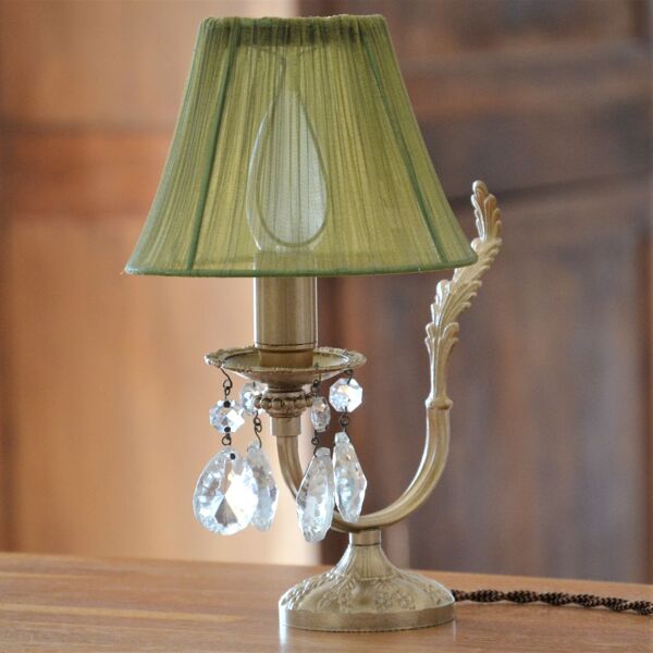 Petite lampe bougeoir à pampilles cristal et bronze doré