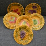 6 assiettes en barbotine fruits Sarreguemines