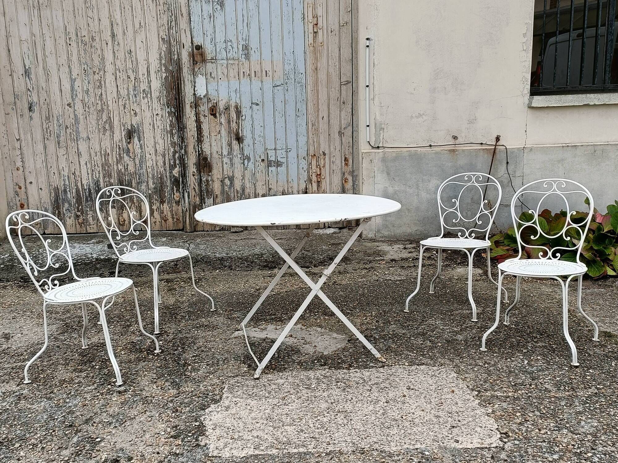 Garden furniture 4 places wrought iron old vintage xxeme