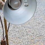 Floor lamp of the 70s in gilded brass lacquered beige metal and brown plastic 2 spots