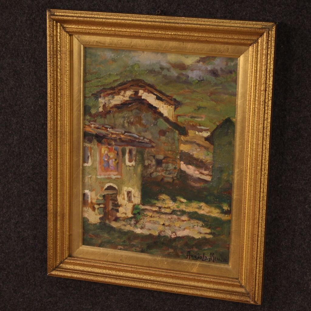 Italian signed countryside landscape painting from 20th century