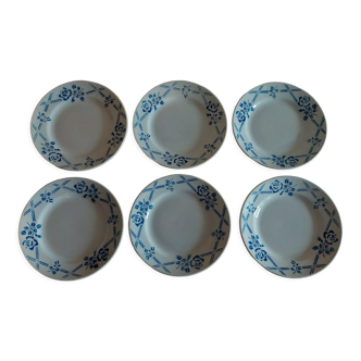 Dessert plates series of six Moulin des Loups Orchies model Bric bleu