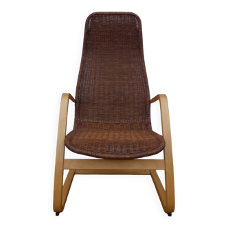 Ancien fauteuil traineau en rotin vintage