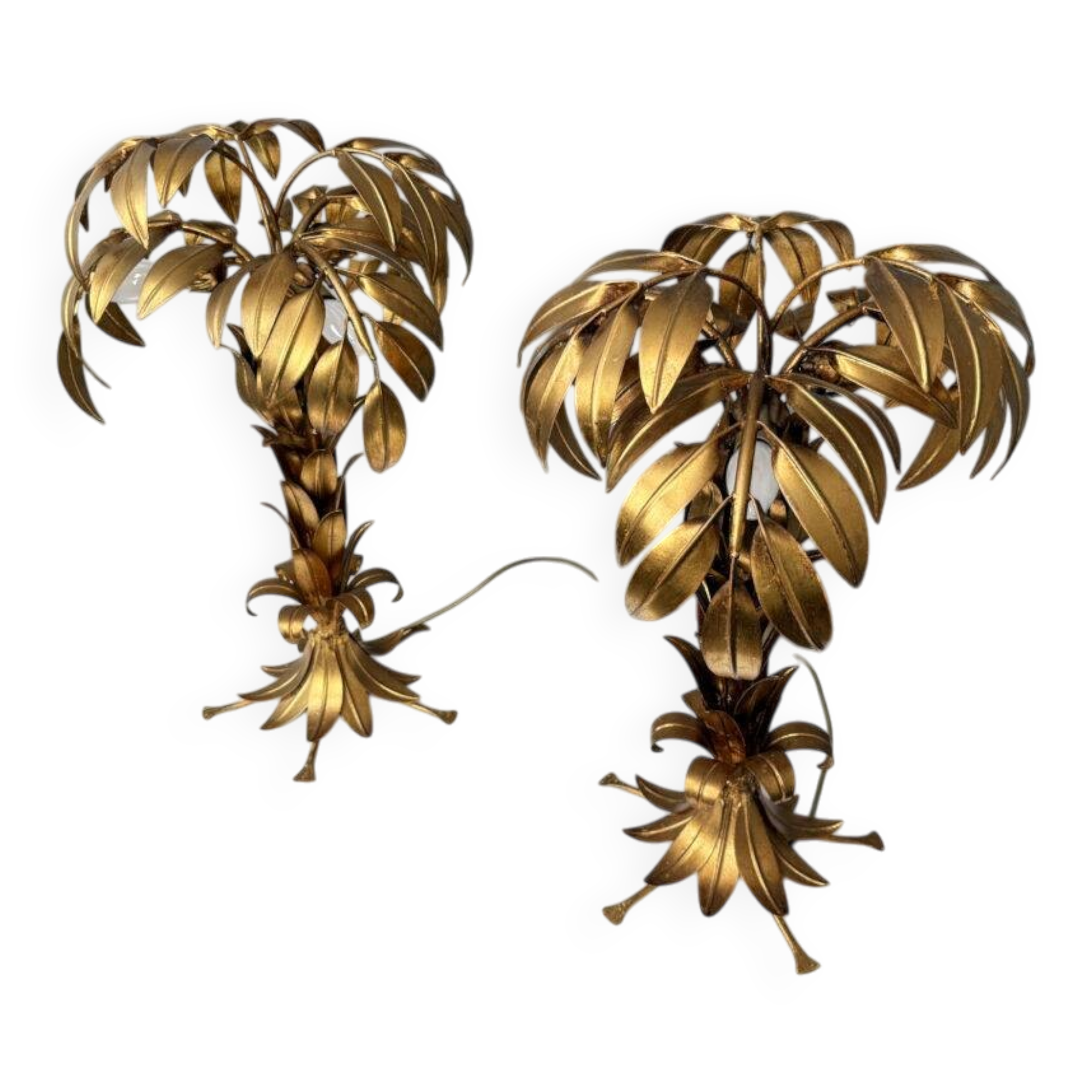 Pair of gold-plated palm tree table lamps by Hans Kögl, Germany, 1970s