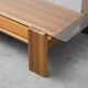 Vintage coffee table in glass and wood, modernist design, 1970s