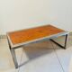 Vintage coffee table in elm burl and stainless steel base – Design 1970