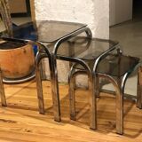 Chrome and smoked glass nesting tables