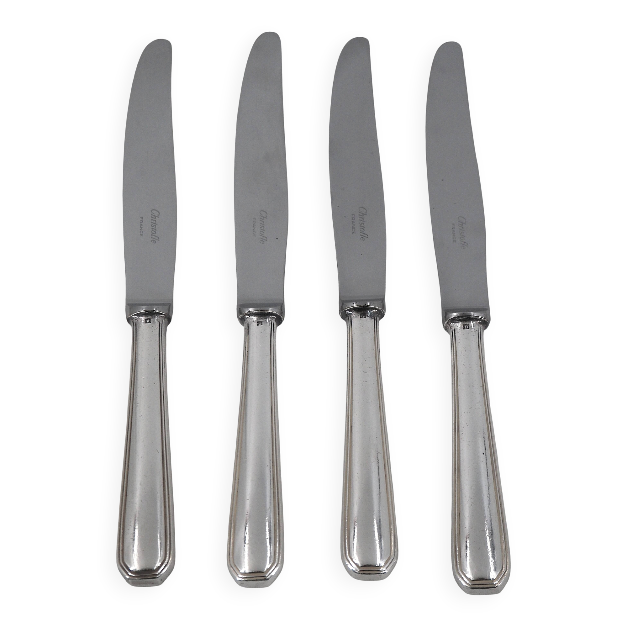 Christofle America, Art Deco, 4 silver-plated table knives, excellent condition.