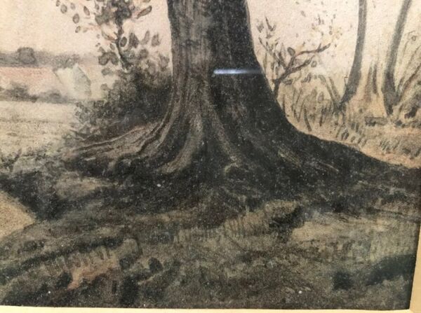 Tableau dessin paysage campagne XXe