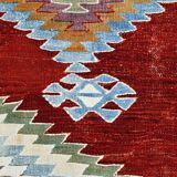 5x8 Geometric Wine Red Blue Vintage Rug, 144x241Cm