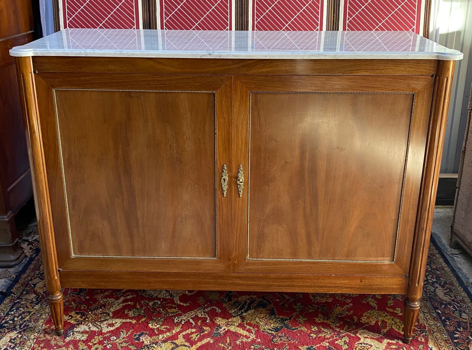 Solid wood buffet Louis XVI style with veined white marble