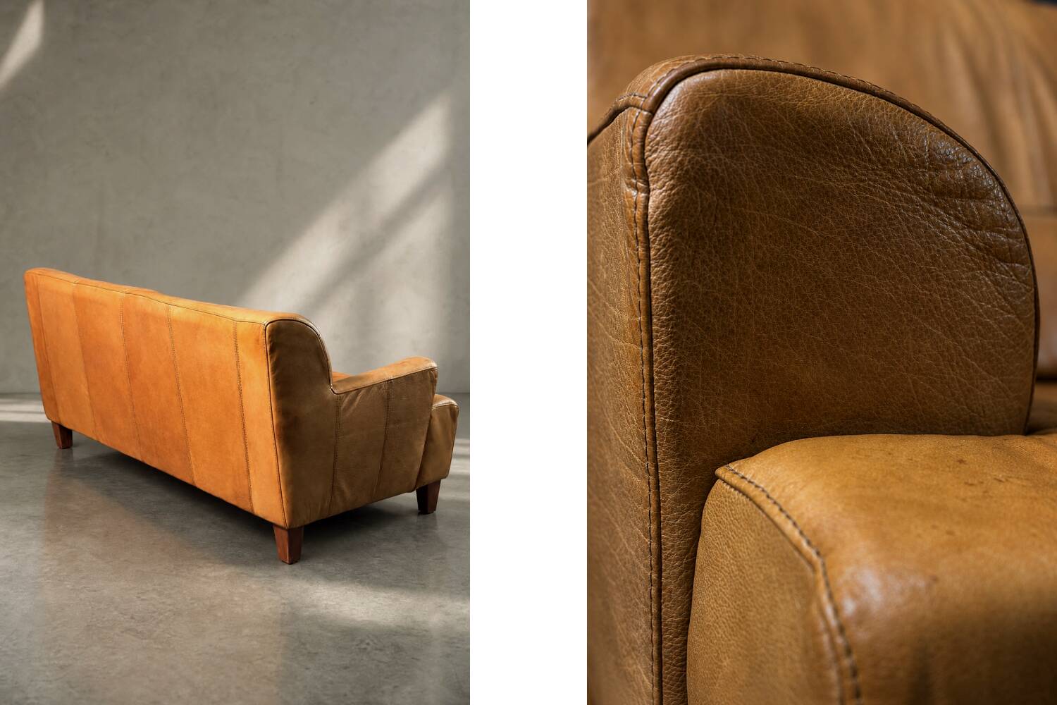 Canapé 3 places en cuir marron industriel vintage des années 1960, style mid-century modern