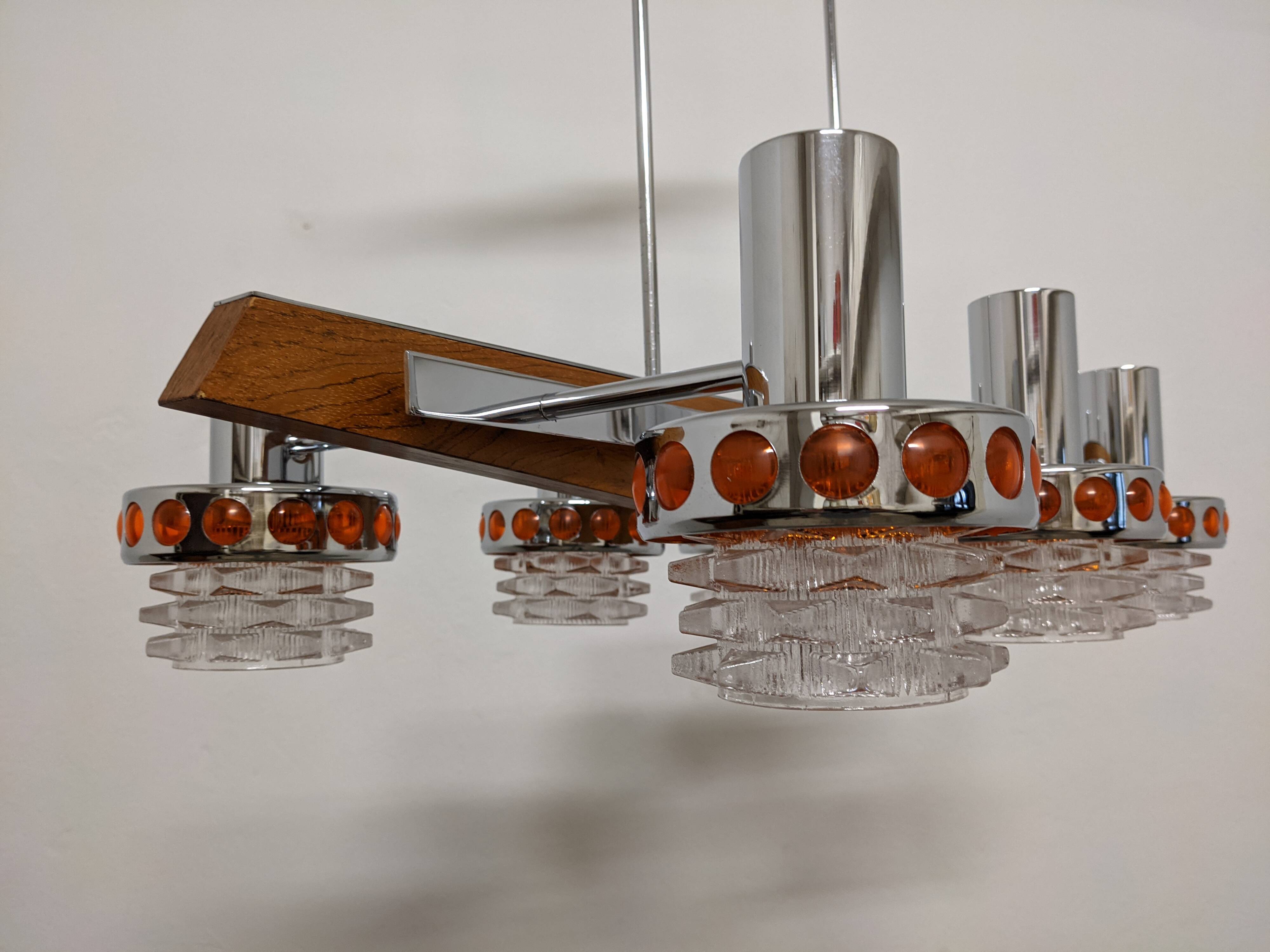 Lustre Space Age à 6 feux des années 60/70 par Raak