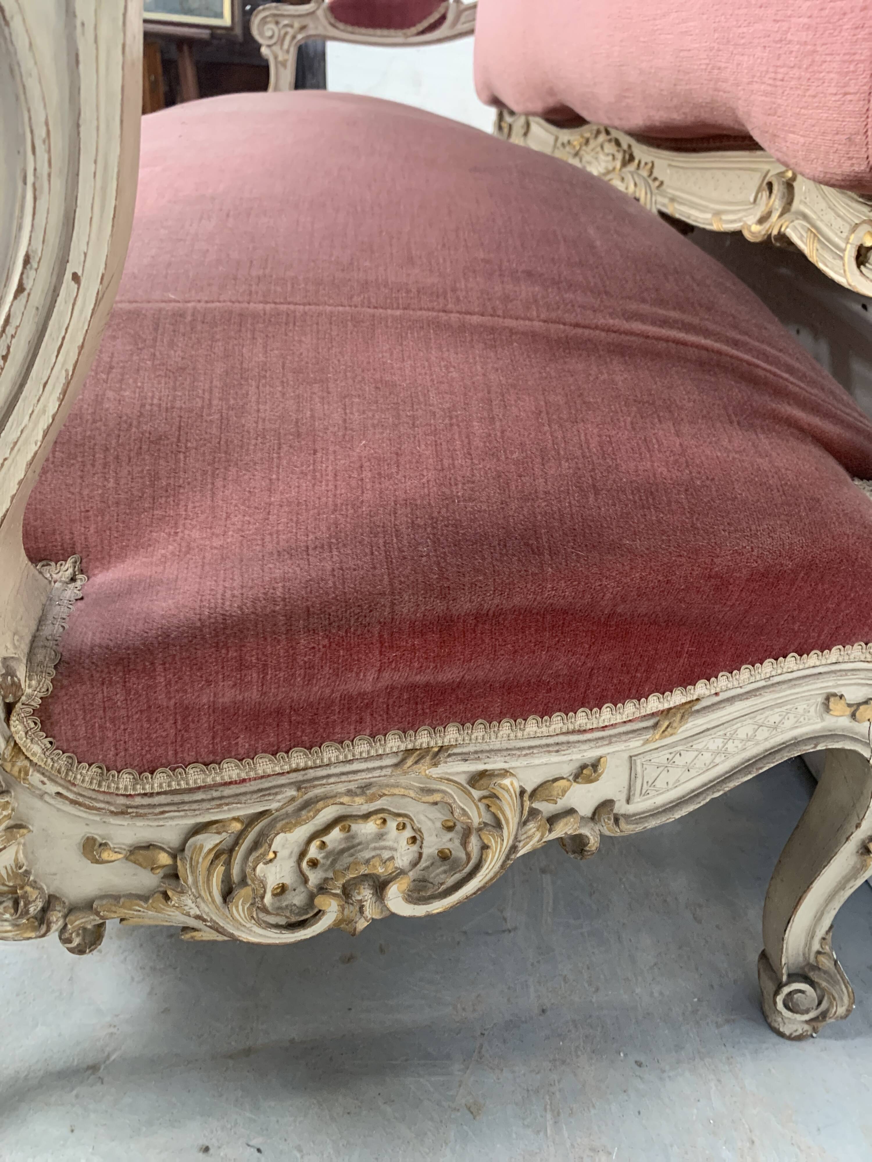 Louis XV style bench in lacquered and gilded beech, 20th century