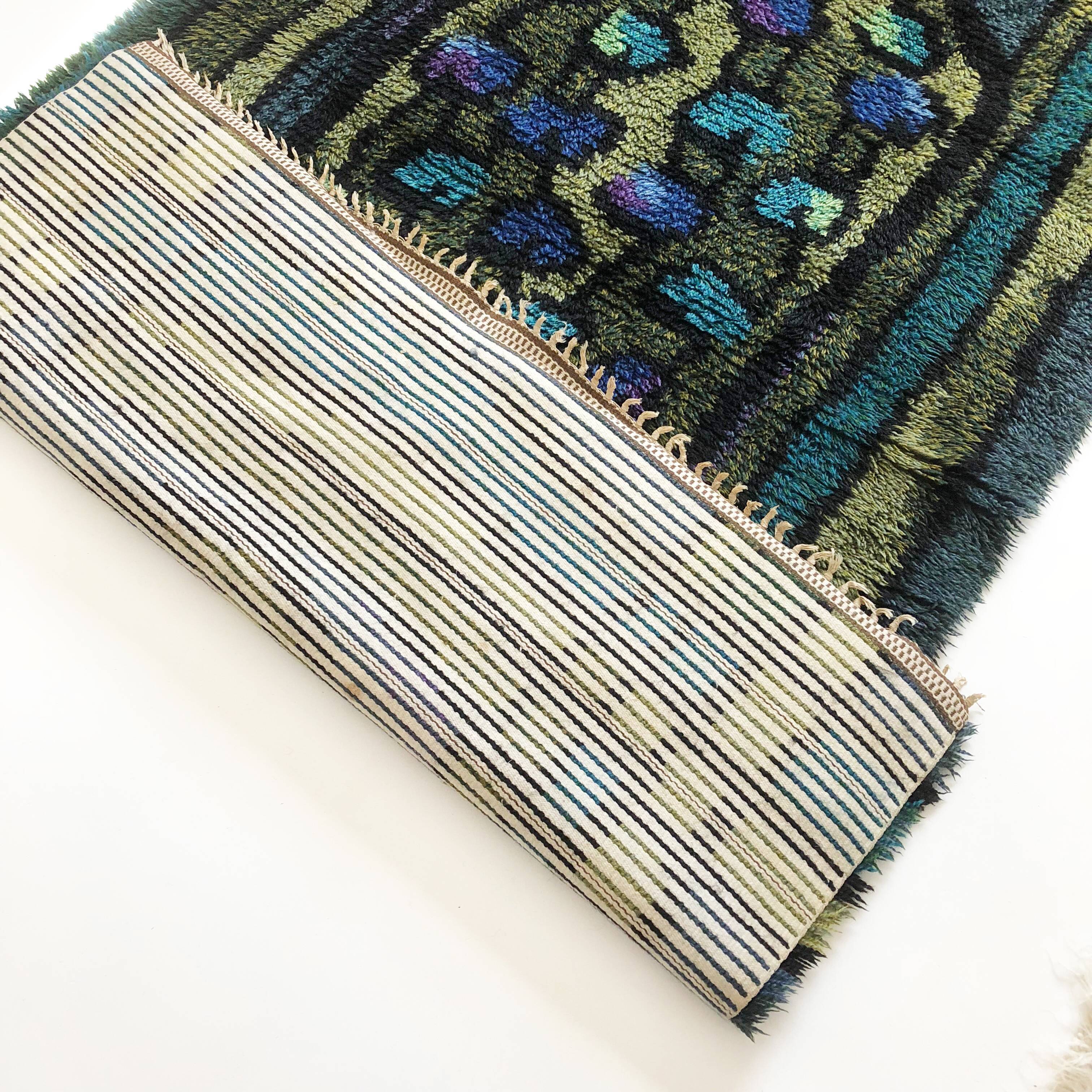 Original Abstract Scandinavian High Pile Abstract Rya Rug Carpet, Sweden, 1960s 115x195cm