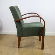 Fauteuil vintage Art Déco en bois courbé et tissu vert olive